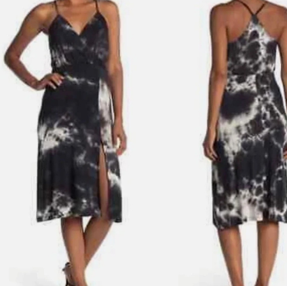 Melrose and Market Tie-dye Faux Wrap Front Slit Dress Large